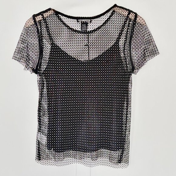 NEW Rachel Zoe Sheer Mesh Tee Adorned with All Over Rhinestones Womens M - Picture 7 of 16
